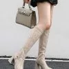 Women's Patent PU Upper Chunky Heel Knee-High Boots -UK Winter Shoes Sales 2023 202208041416360283474