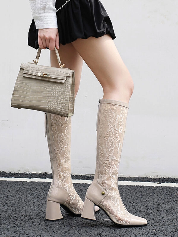 Women's Patent PU Upper Chunky Heel Knee-High Boots 4 Women's Patent PU Upper Chunky Heel Knee-High Boots - Image 2