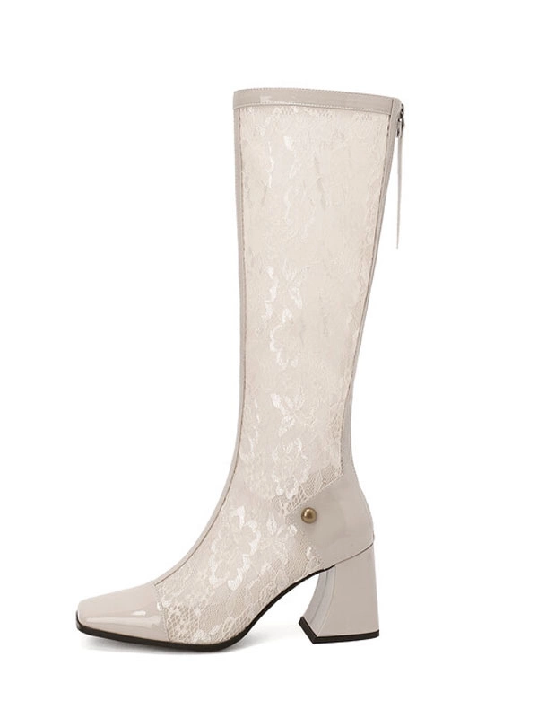 Women's Patent PU Upper Chunky Heel Knee-High Boots 6 Women's Patent PU Upper Chunky Heel Knee-High Boots - Image 4