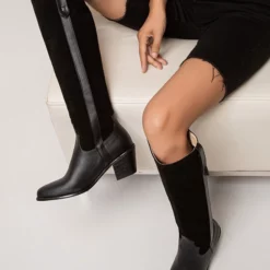 Women's Western Boots Patchwork Chunky Heel Knee High Boots -UK Winter Shoes Sales 2023 202208041416388823180