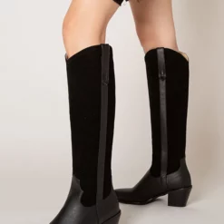 Women's Western Boots Patchwork Chunky Heel Knee High Boots -UK Winter Shoes Sales 2023 202208041416397459054