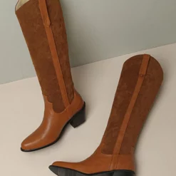 Women's Western Boots Patchwork Chunky Heel Knee High Boots -UK Winter Shoes Sales 2023 202208041416400451266