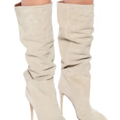 Women's Suede High Heel Boots Pointed Toe Knee Length Boots -UK Winter Shoes Sales 2023 202208081556485474204