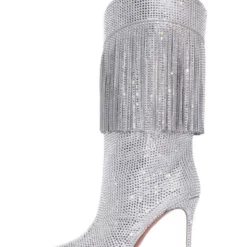 Women's Wide Calf Boots Rhinestones Pointed Toe Stiletto Heel Knee High Boots