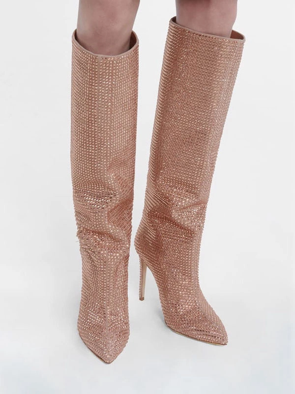 High Heel Wide Calf Boots Women Rhinestones Pointed Toe Stiletto Knee High Boots Sexy Party Shoes 7 High Heel Wide Calf Boots Women Rhinestones Pointed Toe Stiletto Knee High Boots Sexy Party Shoes - Image 5