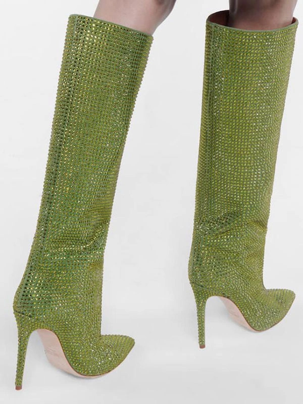 High Heel Wide Calf Boots Women Rhinestones Pointed Toe Stiletto Knee High Boots Sexy Party Shoes 6 High Heel Wide Calf Boots Women Rhinestones Pointed Toe Stiletto Knee High Boots Sexy Party Shoes - Image 4