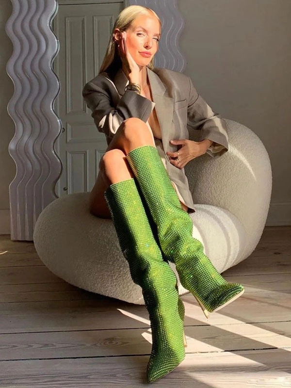 High Heel Wide Calf Boots Women Rhinestones Pointed Toe Stiletto Knee High Boots Sexy Party Shoes 8 High Heel Wide Calf Boots Women Rhinestones Pointed Toe Stiletto Knee High Boots Sexy Party Shoes - Image 6