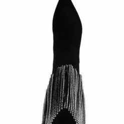 Women's Knee High Boots Black Suede Rhinestones Pointed Toe Stiletto Heel Boots -UK Winter Shoes Sales 2023 202208081557089743098