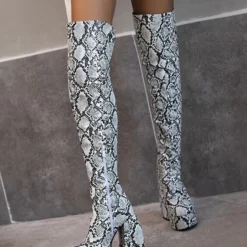 Women's Thigh High Boots Round Toe Platform Stiletto Heel PU Leather -UK Winter Shoes Sales 2023 202209071019287156423