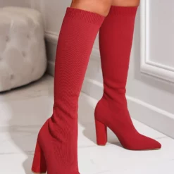 Women's Elastic Boots Black Chunky Heel Knee High Boots -UK Winter Shoes Sales 2023 202209080926180712429