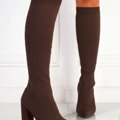 Women's Elastic Boots Black Chunky Heel Knee High Boots -UK Winter Shoes Sales 2023 202209080926184033318