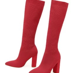 Women's Elastic Boots Black Chunky Heel Knee High Boots -UK Winter Shoes Sales 2023 202209080926196855841