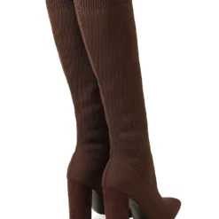 Women's Elastic Boots Black Chunky Heel Knee High Boots -UK Winter Shoes Sales 2023 202209080926203386241