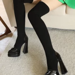 Women's Thigh High Boots Platform Round Toe Stiletto Heel Ovee The Knee Boots