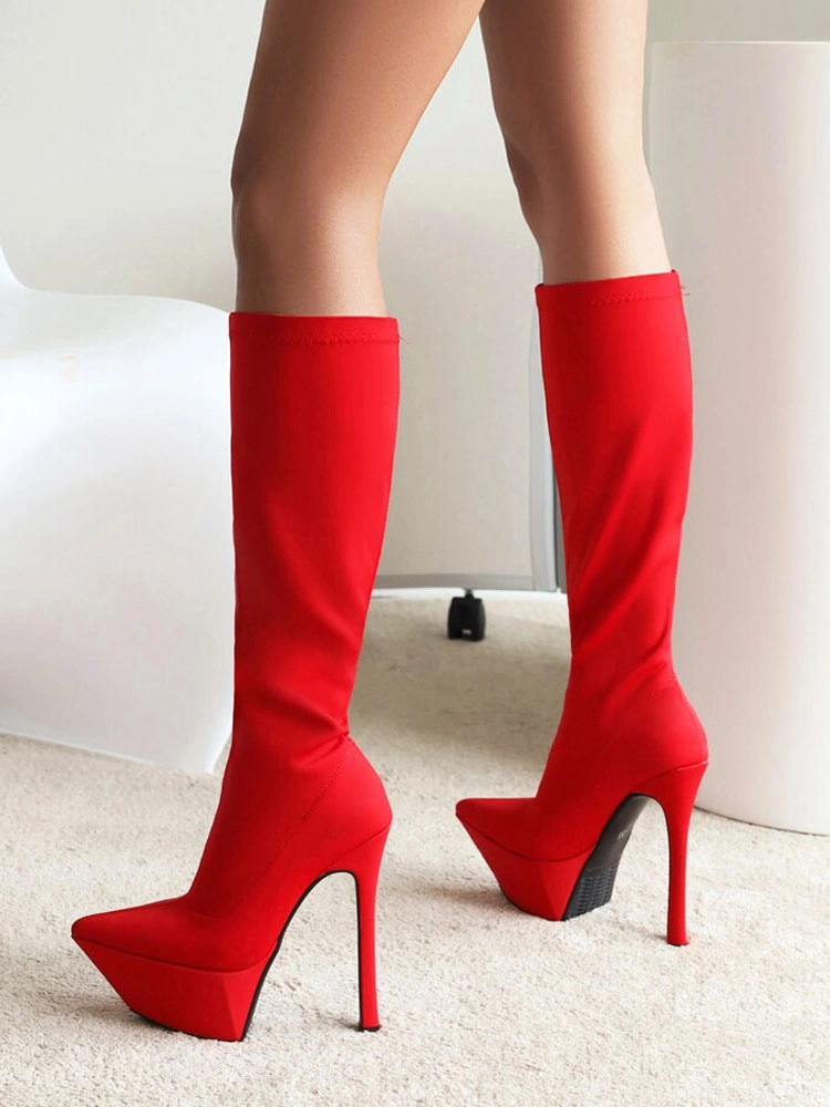 Women's Elastic Boots Platform Stiletto Heel Knee High Boots 7 Women's Elastic Boots Platform Stiletto Heel Knee High Boots - Image 5
