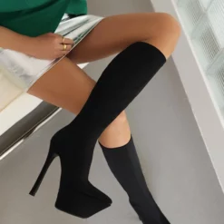 Women's Elastic Boots Platform Stiletto Heel Knee High Boots 15 Women's Elastic Boots Platform Stiletto Heel Knee High Boots -UK Winter Shoes Sales 2023 202209101617150064339