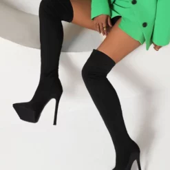Women's Thigh High Boots Platform Pointed Toe Stiletto Heel Elastic Over The Knee Boots -UK Winter Shoes Sales 2023 202209101617164598840