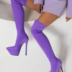 Women's Thigh High Boots Platform Pointed Toe Stiletto Heel Elastic Over The Knee Boots -UK Winter Shoes Sales 2023 202209101617171372221