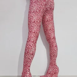 Women's Pant Shoes Leopard Printed Wedge Heel Elastic Thigh High Boots
