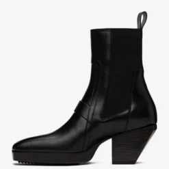 Men's High Heel Boots Black Faux Fur Square Toe Chelsea Boots -UK Winter Shoes Sales 2023 20221010144109830564