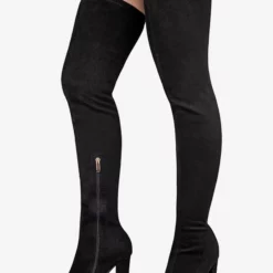 Women's Tigh High Boots Pointed Toe Chunky Heel Elastic Fabric -UK Winter Shoes Sales 2023 202210111432265373330