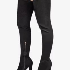 Women's Tigh High Boots Pointed Toe Chunky Heel Elastic Fabric -UK Winter Shoes Sales 2023 202210111432268656690