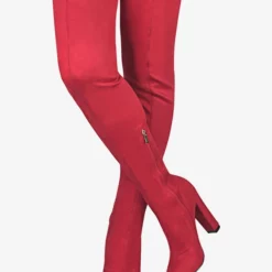 Women's Tigh High Boots Pointed Toe Chunky Heel Elastic Fabric -UK Winter Shoes Sales 2023 202210111432274897534