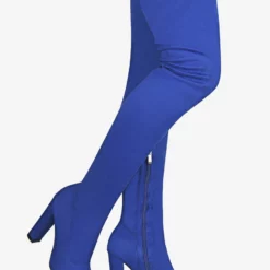 Women's Tigh High Boots Pointed Toe Chunky Heel Elastic Fabric -UK Winter Shoes Sales 2023 202210111432283882313