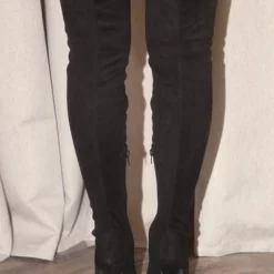 Women's Over The Knee Boots Black Suede Stiletto Heel Thigh High Boots -UK Winter Shoes Sales 2023 202210181758472837508