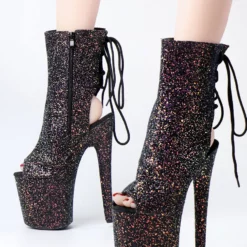 Women Sexy Boots Peep Toe Lace Up Stars Print Stiletto Heel Rave Club Black Thigh High Boots Over The Knee Boots -UK Winter Shoes Sales 2023 202210261759225258927