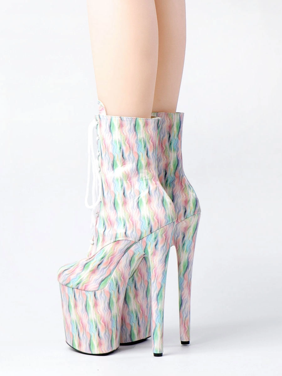 Sexy High Heel Boots Round Toe Lace Up Printed Stiletto Heel Rave Club Ombre Thigh High Boots Over The Knee Boots 6 Sexy High Heel Boots Round Toe Lace Up Printed Stiletto Heel Rave Club Ombre Thigh High Boots Over The Knee Boots - Image 4