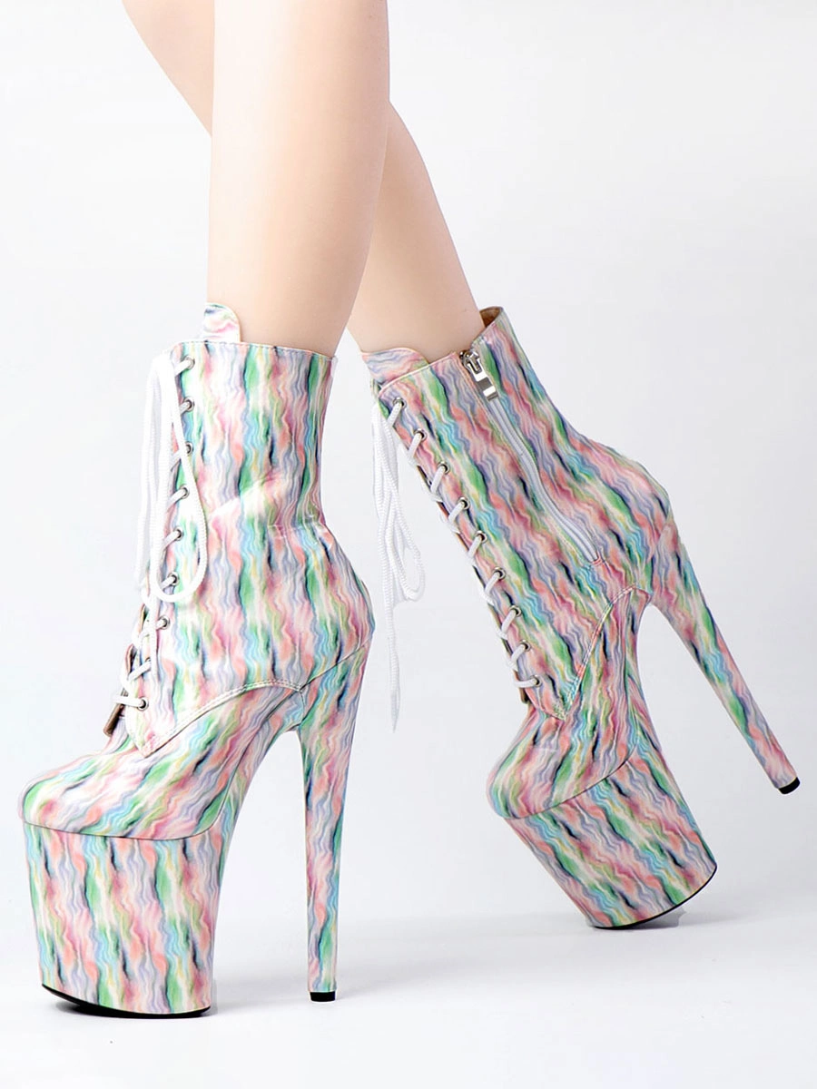 Sexy High Heel Boots Round Toe Lace Up Printed Stiletto Heel Rave Club Ombre Thigh High Boots Over The Knee Boots 5 Sexy High Heel Boots Round Toe Lace Up Printed Stiletto Heel Rave Club Ombre Thigh High Boots Over The Knee Boots - Image 3