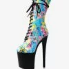 Women Sexy Boots Round Toe Lace Up Printed Stiletto Heel Rave Club Blue Thigh High Boots Over The Knee Boots -UK Winter Shoes Sales 2023 202210261759297669325