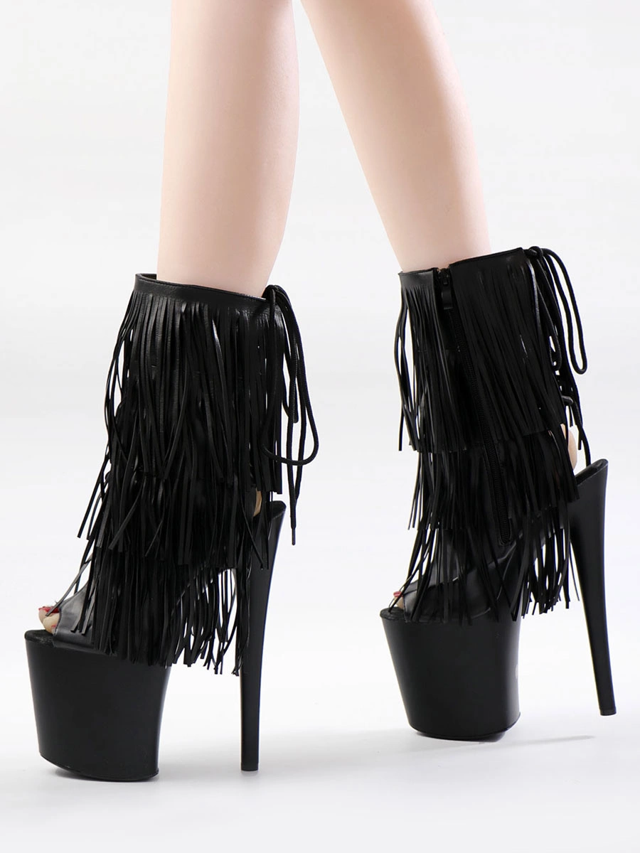 Women Sexy Boots Peep Toe Lace Up Chains Stripes Stiletto Heel Rave Club Thigh High Boots Over The Knee Boots Black 7 Women Sexy Boots Peep Toe Lace Up Chains Stripes Stiletto Heel Rave Club Thigh High Boots Over The Knee Boots Black - Image 5
