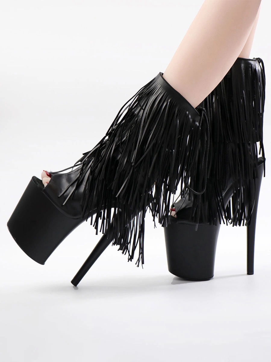 Women Sexy Boots Peep Toe Lace Up Chains Stripes Stiletto Heel Rave Club Thigh High Boots Over The Knee Boots Black 6 Women Sexy Boots Peep Toe Lace Up Chains Stripes Stiletto Heel Rave Club Thigh High Boots Over The Knee Boots Black - Image 4