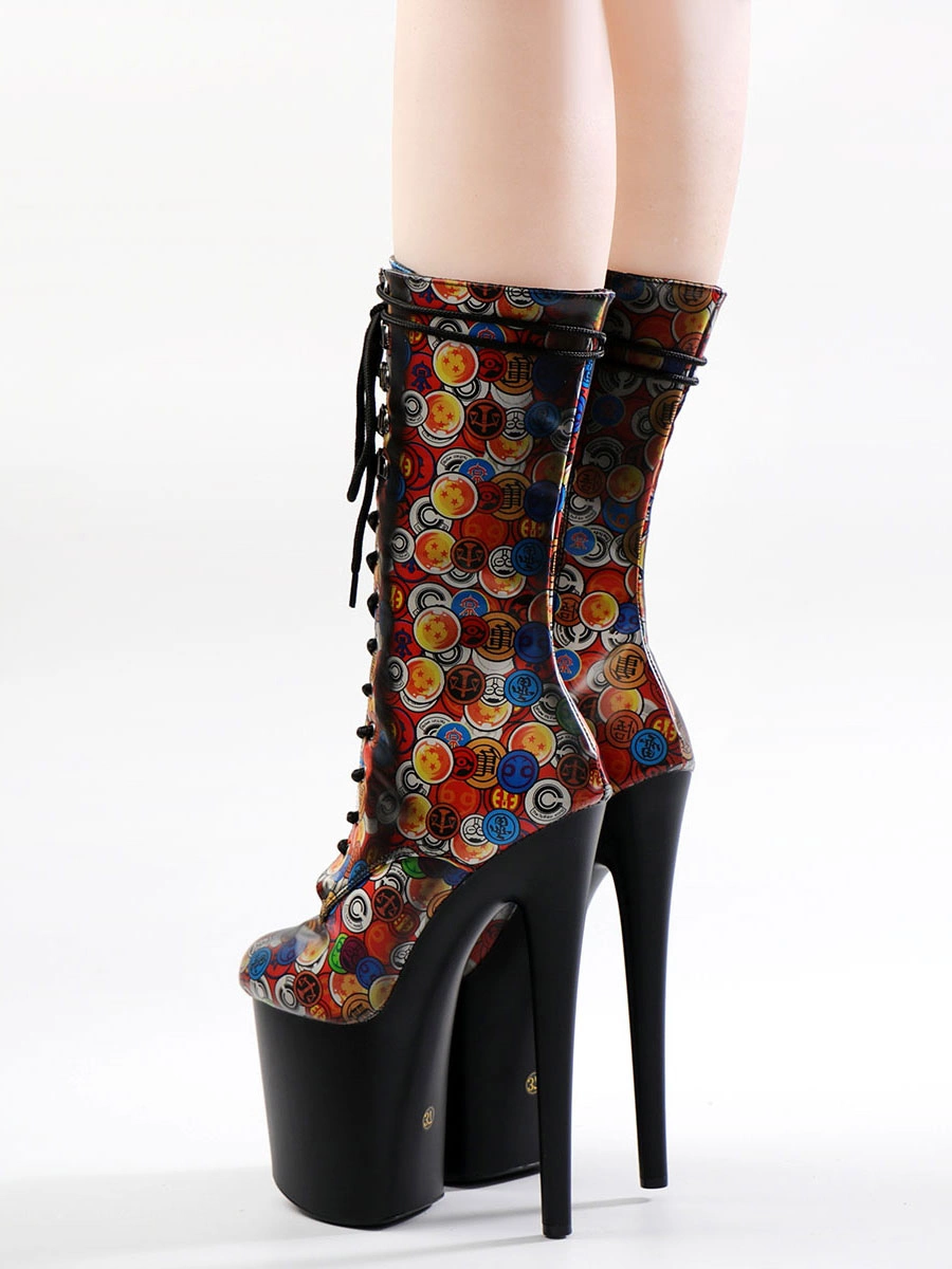 Women Sexy Boots Peep Toe Lace Up Polka Dot Stiletto Heel Rave Club Black Thigh High Boots Over The Knee Boots 4 Women Sexy Boots Peep Toe Lace Up Polka Dot Stiletto Heel Rave Club Black Thigh High Boots Over The Knee Boots - Image 2