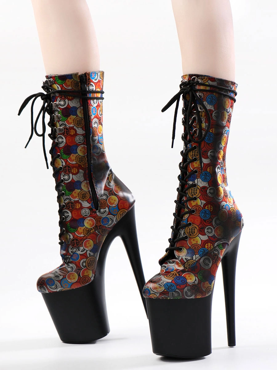 Women Sexy Boots Peep Toe Lace Up Polka Dot Stiletto Heel Rave Club Black Thigh High Boots Over The Knee Boots 6 Women Sexy Boots Peep Toe Lace Up Polka Dot Stiletto Heel Rave Club Black Thigh High Boots Over The Knee Boots - Image 4