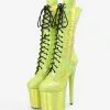 Women Sexy Boots Round Toe Lace Up Stiletto Heel Rave Club Green Thigh High Boots Over The Knee Boots
