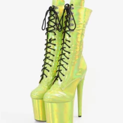 Women Sexy Boots Round Toe Lace Up Stiletto Heel Rave Club Green Thigh High Boots Over The Knee Boots