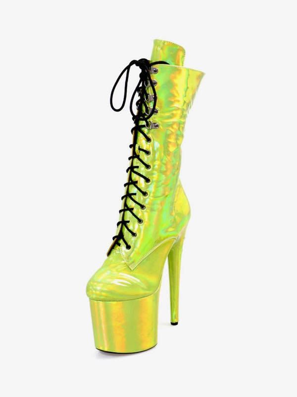 Women Sexy Boots Round Toe Lace Up Stiletto Heel Rave Club Green Thigh High Boots Over The Knee Boots 5 Women Sexy Boots Round Toe Lace Up Stiletto Heel Rave Club Green Thigh High Boots Over The Knee Boots - Image 3