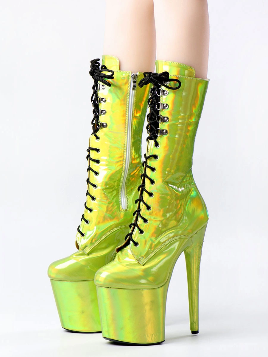 Women Sexy Boots Round Toe Lace Up Stiletto Heel Rave Club Green Thigh High Boots Over The Knee Boots 8 Women Sexy Boots Round Toe Lace Up Stiletto Heel Rave Club Green Thigh High Boots Over The Knee Boots - Image 6