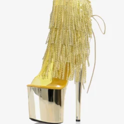 Women Sexy Boots Peep Toe Lace Up Printed Stiletto Heel Rave Club Gold Thigh High Boots Over The Knee Boots