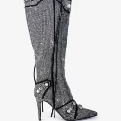 Women's Knee High Boots Rhinestones Pointed Toe Metal Detail High Heel Vintage Boots With Tassels -UK Winter Shoes Sales 2023 202211111142047991639