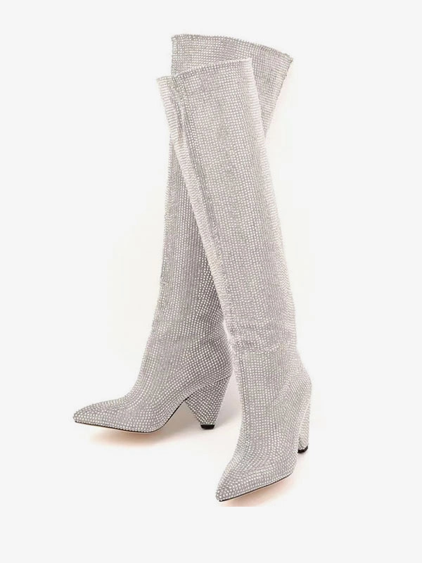 Women's Party Shoes Rhinestones Knee High Boots Cone Heel 3 Women's Party Shoes Rhinestones Knee High Boots Cone Heel