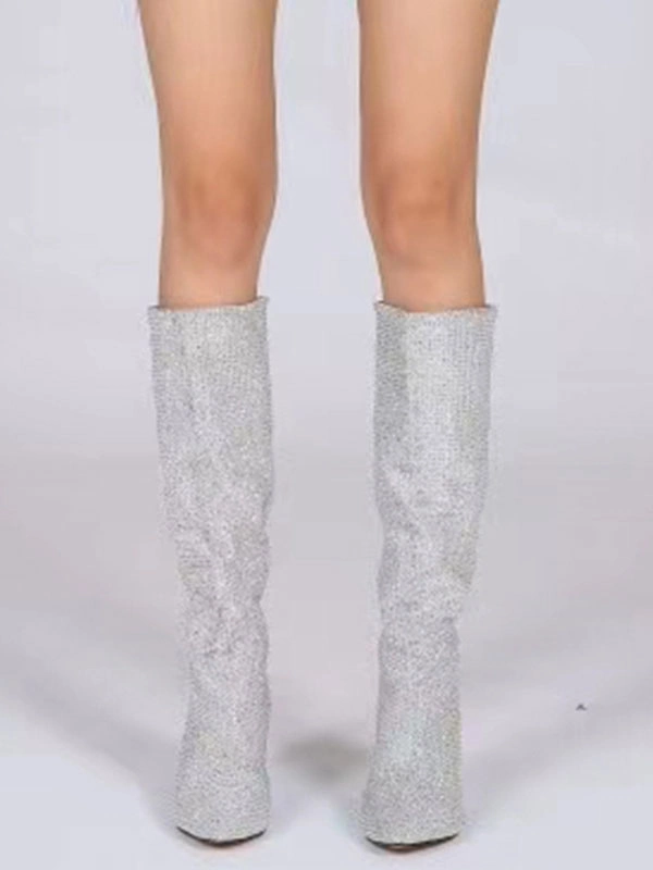 Women's Party Shoes Rhinestones Knee High Boots Cone Heel 4 Women's Party Shoes Rhinestones Knee High Boots Cone Heel - Image 2