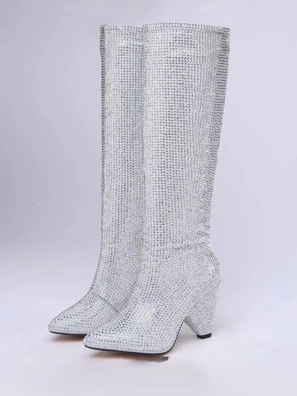Women's Party Shoes Rhinestones Knee High Boots Cone Heel 5 Women's Party Shoes Rhinestones Knee High Boots Cone Heel - Image 3