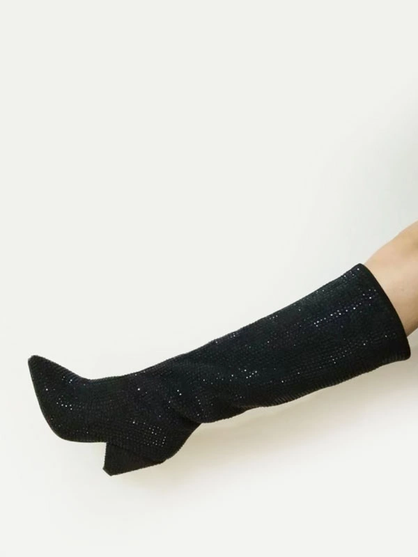 Women's Party Shoes Rhinestones Knee High Boots Cone Heel 6 Women's Party Shoes Rhinestones Knee High Boots Cone Heel - Image 4