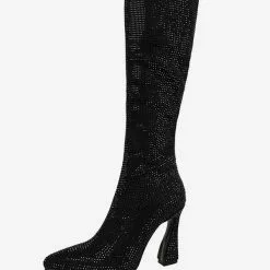 Silver Knee High Boots Women Rhinestones Pointed Toe Spool Heel Party Boots -UK Winter Shoes Sales 2023 202211111142175809015