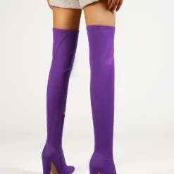 Women's Thigh High Boots Pointed Heel Block Heel Elastic Over The Knee Boots -UK Winter Shoes Sales 2023 202211111142232546441