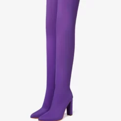 Women's Thigh High Boots Pointed Heel Block Heel Elastic Over The Knee Boots -UK Winter Shoes Sales 2023 20221111114223539164